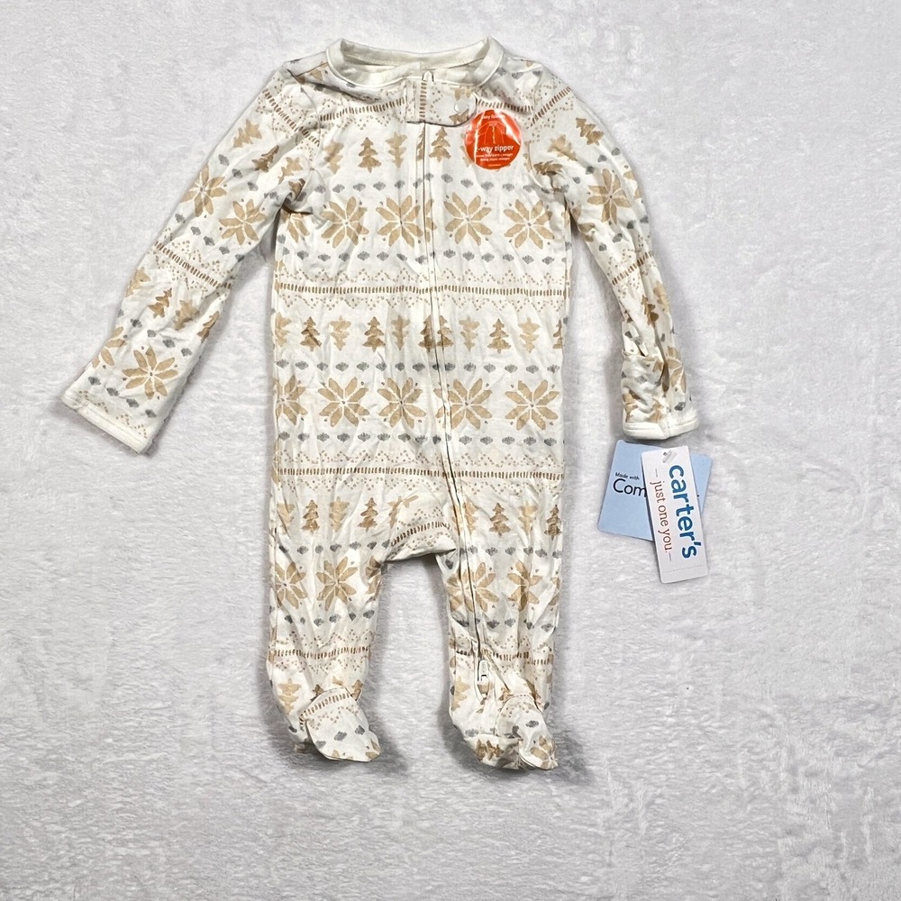 Carters Just One You Baby 3M Fair Isle Snowflake Footed Sleeper 2-Way Zip NEW